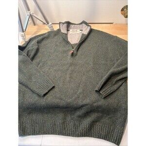 Aran Sweater Market Donegal Half Zip Wool Sweater Forest  Green Speckle L